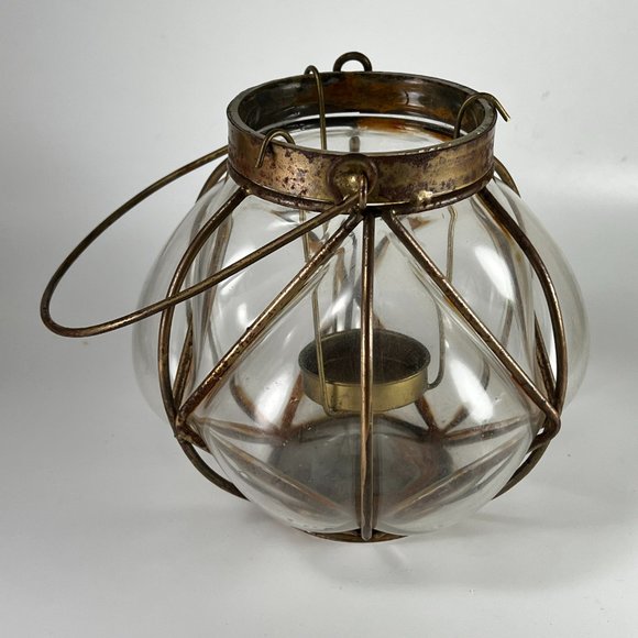 Vintage Handblown Round Wire Caged Glass Tea Light Candle Holder - Picture 5 of 16